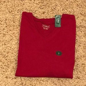L.L.Bean V Neck Tee Dark Cranberry Size Large NWT
